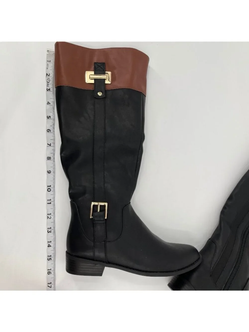 Jones New York Leodenn Knee High Boots Black Cognac Size 6M Synthetic Zip Buckle